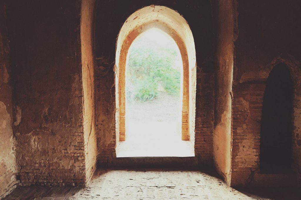 Small entrance to stairs on the right side in pagoda in Bagan Myanmar