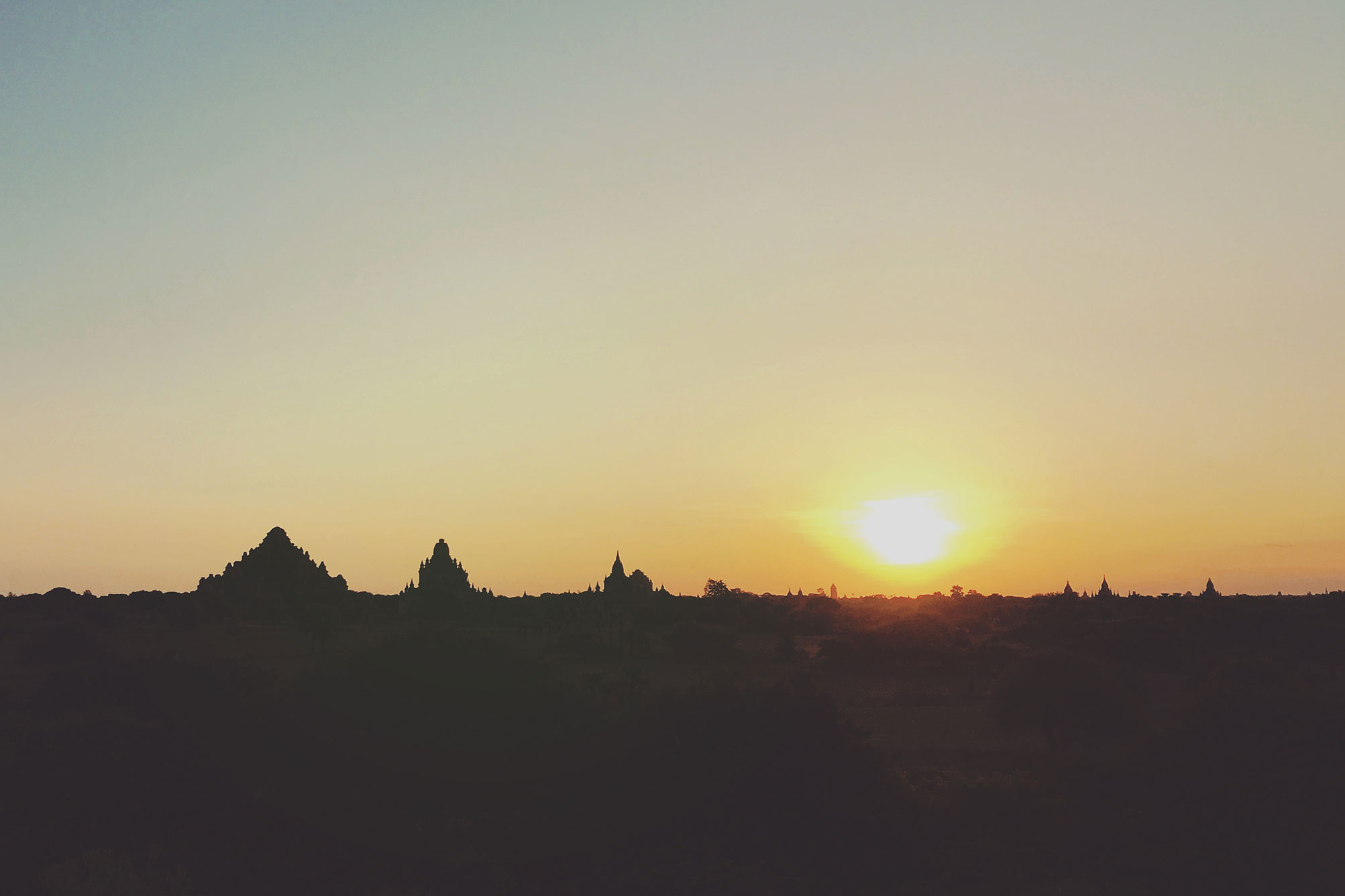 Sunrise seen from pagoda in Bagan Myanmar